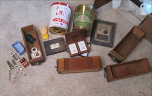 lot 564 image: Narrow Wooden Drawers hardware say...