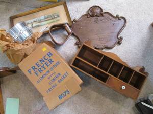 lot 575 image: Wooden Shelf, Wooden Stirrup Piece,...