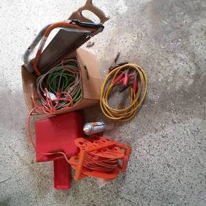 lot 535 image: Box of Extension Cords, Jumper Cabl...