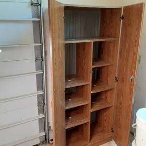 lot 539 image: Locking Wood Garage Storage Cabinet...