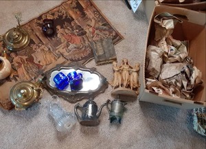 lot 498 image: Crystal Water Pitcher, Brass Tea Ke...