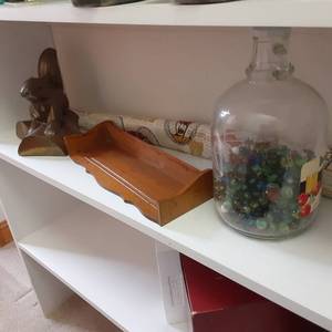 lot 615 image: Brass Toned Tin Squirrel, Wooden Sh...