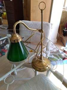 lot 153 image: Brass With Green Glass Shade Lamp ...