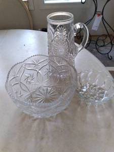 lot 219 image: Crystal Pitcher and (2) Serving Bow...