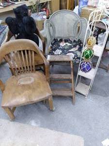 lot 253 image: (2) Wood Dining Chairs On Wheels, O...