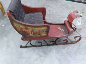 lot 261 image: Vintage Wood & Metal Framed Sleigh ...