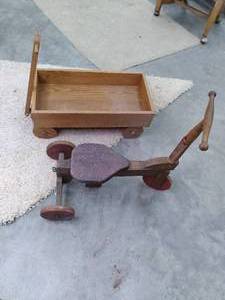 lot 266 image: Vintage Wood Wagon & Riding Horse ...