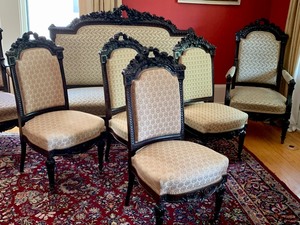 Truly Sensational Antique  (1870s) Seven Piece Carved Rosewood Parlor Set