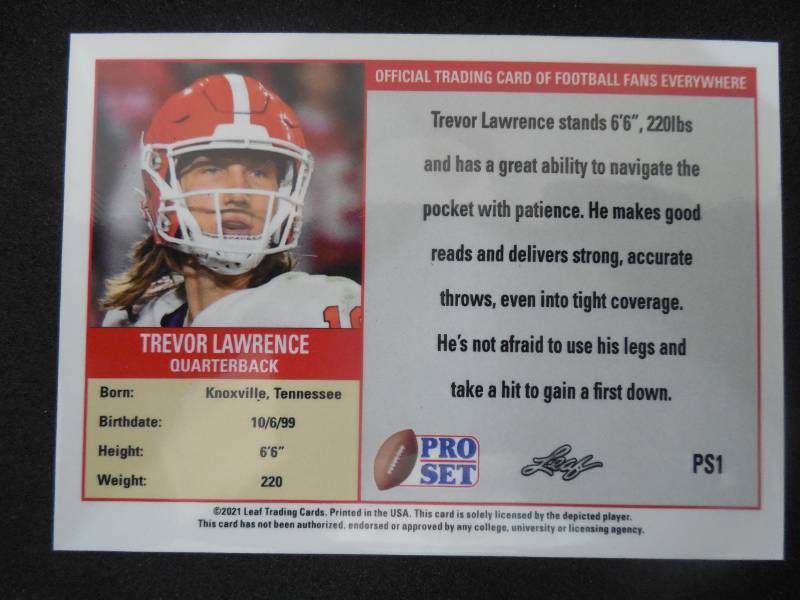 lot 64 image: 2021 Pro Set Trevor Lawrence Rookie Card #PS1 Mint