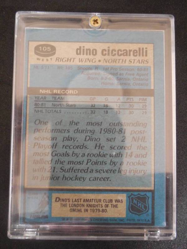 lot 68 image: 1981 Topps Dino Ciccarelli Rookie Card #105 LK