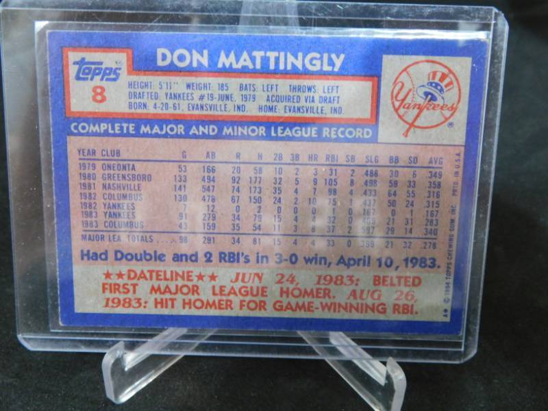 lot 69 image: 1984 Topps Don Mattingly Rookie Card #8 LK