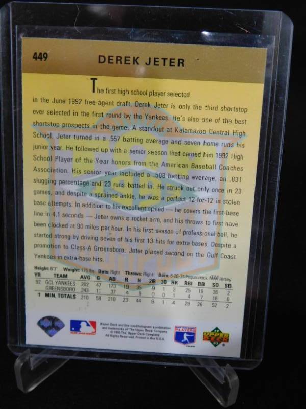 lot 79 image: 1993 Upper Deck Derek Jeter Rookie Card #449 LK