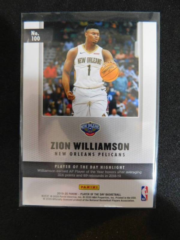 lot 8 image: 2019-20 Panini Player Of The Day Zion Williamson Rookie Card #100