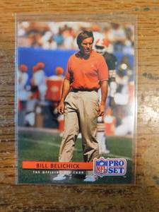 lot 39 image: 1991 Pro Set Bill Belichick Rookie Card #144RARE