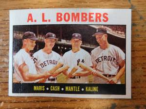 lot 157 image: 1964 Topps A.L Bombers - Mickey Mantle  Maris  Cash  Kaline Card #331