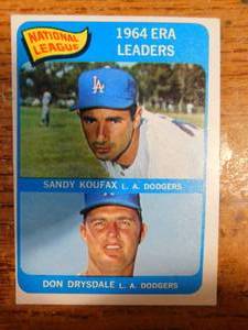 lot 159 image: 1965 Topps ERA Leaders Sandy Koufax  Don Drysdale Card #8