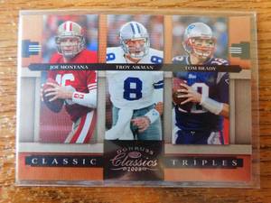 lot 185 image: 2006 Classic Triples Tom Brady  Joe Montana  Troy Aikman Serial Numbered 521100