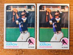 lot 197 image: (2) 1973 Topps Hank Aaron Cards #100