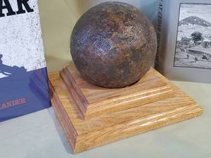 lot 52 image: (2) Books & Civil War Cannon Ball