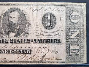 lot 185 image: 1863 Confederate Richmond Confederate States of North America $1 Dollar Bill