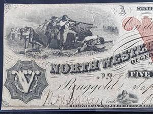 lot 58 image: 1861 Confederate $5 Dollar North Western Bank Georgia Bill