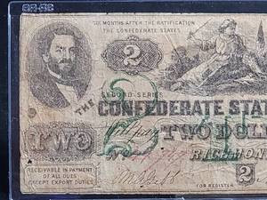 lot 60 image: 1862 Richmond Confederate $2 Dollar Bill