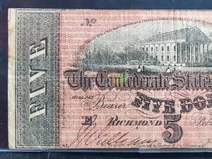 lot 59 image: 1864 Richmond Confederate $5 Dollar Bill