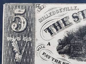 lot 181 image: 1864 Confederate Milledgeville The Bank of Georgia $5 Dollar Bill