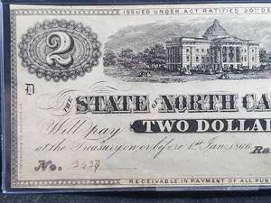 lot 184 image: 1861 Raleigh Confederate State of North Carolina $2 Dollar Bill