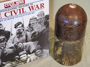 lot 81 image: (1) Civil War Book & (1) Massive Civil War Artillery Round 12-12 Tall x 4 Wide
