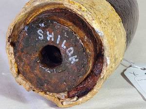 lot 217 image: Civil War 2.6 Dia. Hotchkiss Shell From the Shiloh Battle Field