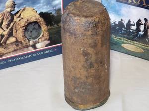 lot 225 image: (1) Civil War Book, (1) DVD & Civil War Artillery Round 6-12 Tall