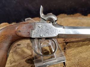 lot 14 image: Very Nice Civil War Era .46 Caliber Single Shot Boot Pistol with Engraved Frame