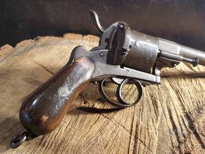 lot 114 image: Engraved Frame & Cylinder 12mm Pinfire Revolver with Lanyard Ring Grip