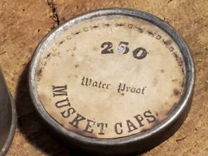lot 443 image: Civil War Water Proof Tin Containing Unused Musket Caps