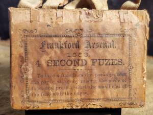 lot 106 image: Civil War 4 Second 1863 Frankford Arsenal Cannon Shell Fuse Pack with 2 Remaining
