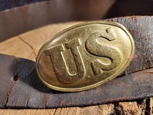 lot 108 image: Civil War Non-Excavated US Belt Buckle on an Original Leather Belt