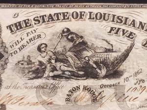 lot 271 image: 1862 Baton Rouge Confederate $5 Dollar Bill