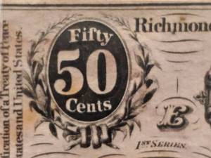 lot 267 image: 1864 Richmond Confederate .50 Cent Fractional Currency