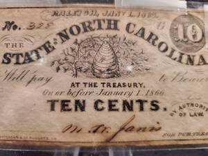 lot 270 image: 1863 Raleigh Confederate .10 Cent Fractional Currency
