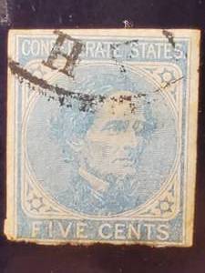 lot 400 image: Original Civil War Confederate States 5 Cent Stamp
