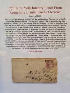 lot 356 image: Authentic Civil War Double Sided Frame Containing a Hand Written Letter Requesting a Rain Poncho