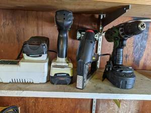 lot 28 image: (2) Cordless Drills, Electric StaplerNailer