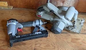 lot 29 image: Porter Cable Electric Stapler & Saw Boss Cordless Circular Saw