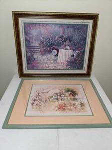 lot 226 image: Lot of (2) Vintage Framed Country Prints Country Cottage and Garden Tea Time