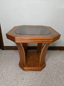 lot 240 image: Vintage Wooden Side Table with Glass Top