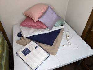 lot 210 image: Lot of Blankets, Bedskirt, Heating Pad, Etc.