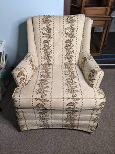 lot 339 image: Vintage Floral Stripe Upholstered Swivel Chair