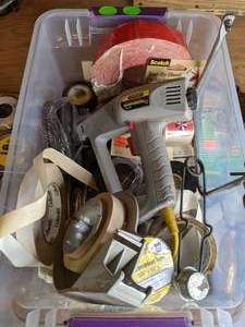 lot 14 image: Misc. Home Improvement Items Electrical Tape, Staple Gun, Tape Measures, Scissors, etc.