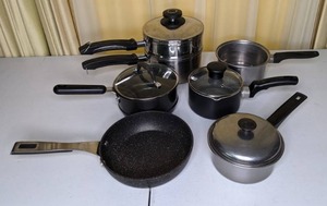 lot 273 image: Sautee Pan, (4) Saucepans and Double Boiler